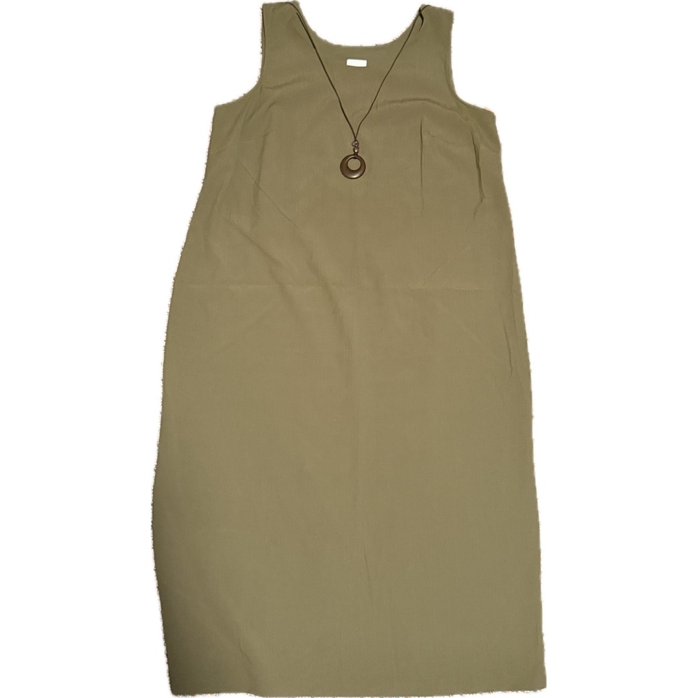 Olive Green Sleeveless Midi Dress with Necklace Size 20W 702093M